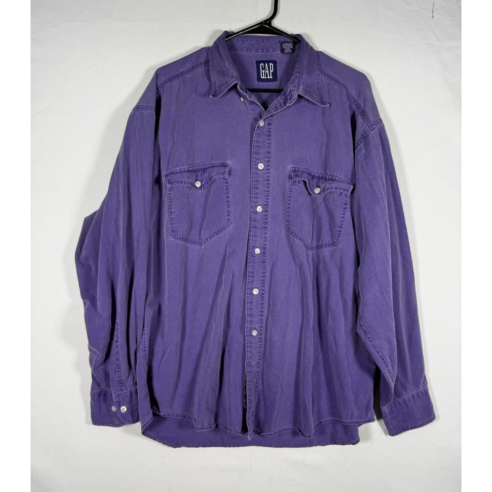 Vintage Gap Button Up Shirt Men's XL Purple Large Long Sleeve Collared 90s